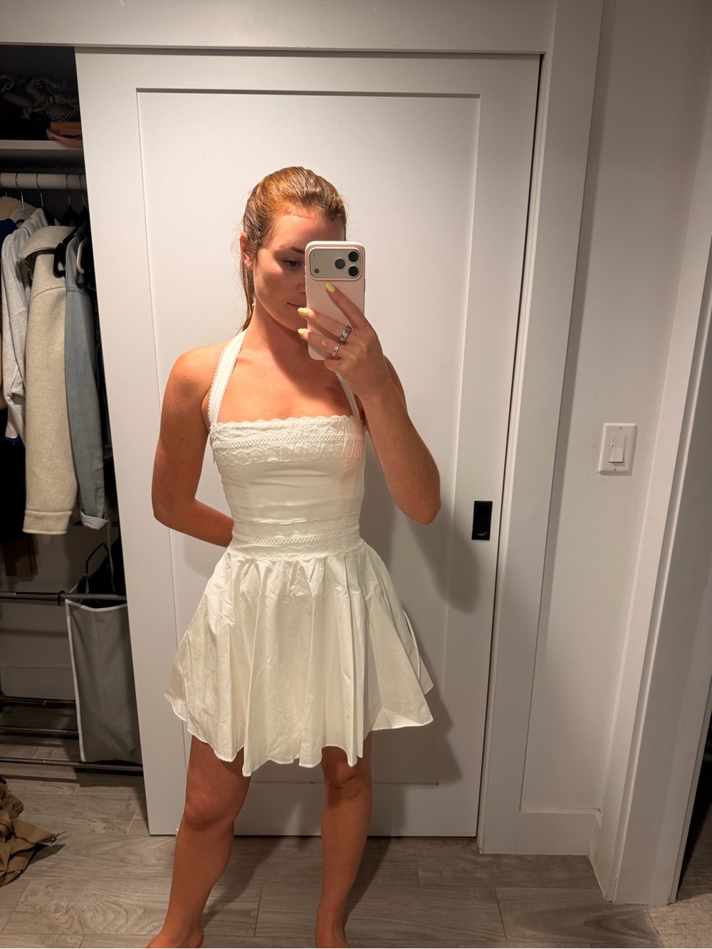 House of CB Cosette White Broderie Anglaise Cotton Halter Neck Mini Dress - Picture 6 of 6